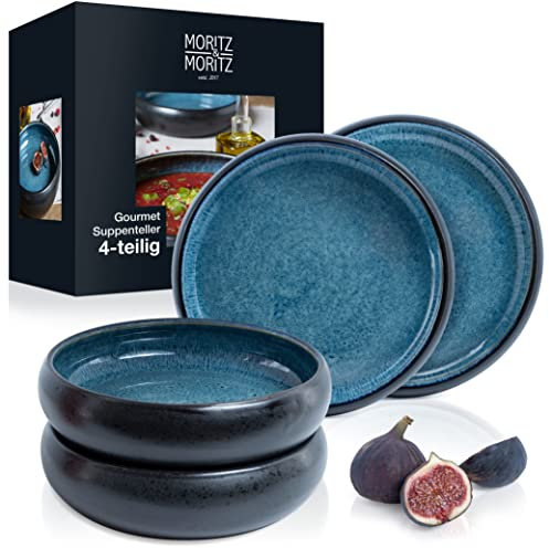 Moritz & Moritz Solid - Juego de 4 platos hondos de gres (19 cm, para sopa, pasta, ensalada o cereales)