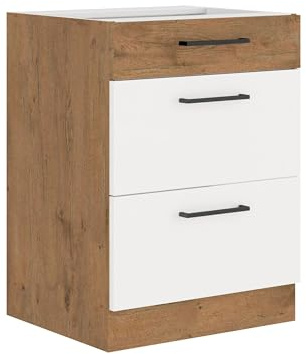 Kuechen-preisbombe Vigo Unterschrank 60 Eiche Lancelot Weiß Hochglanz Vollauszug Soft-Close Küche