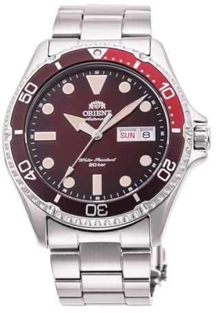ORIENT Kamasu/Mako III automatisk handlindning sportklocka för män i stål eller silikon - Divers' dykarklocka med skruvkrona och safirglas, Granat, Sporter