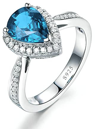 Gualiy Damenring Silber 925 Zirkonia, Damenring Hochzeit Meer Blau Träne Zirkonia Ring Größe 63 (20.1)