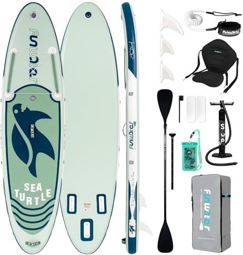 FunWater 10'6 Inflatable Stand Up Paddle Board Ultra-Light SUP with ISUP,Three Fins,Adjustable Paddle, Pump,Backpack, Leash,Seat