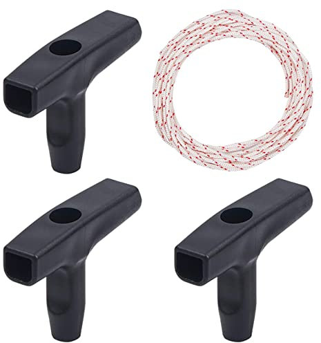 YUTOU Rasenmäher Recoil Starter Seil, 10 Meter 3,0 mm Ziehen Schnur mit 3 Stücke Starter Griff für Rasenmäher Kettensäge Trimmer Edger Bürste Schneider Motorteile
