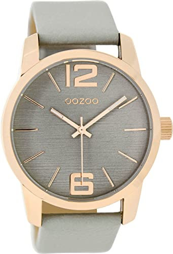 Oozoo Damenuhr mit Lederband 43 MM Rosegoldfarben/Hellgrau/Hellgrau C9090