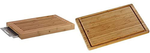 WMF Brot-Schneidebrett mit Krümmelschale, 44 x 27 x 4,8 cm, Bambus, Gitterform, klingenschonend & Schneidebrett Tranchierbrett Bambus natur 45 x 30 cm rechteckig Handwäsche Saftrille