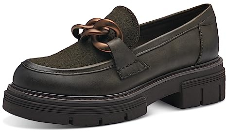 MARCO TOZZI Damen Loafer mit Plateau aus Kunstleder mit Kette, Grün (Khaki Comb), 40