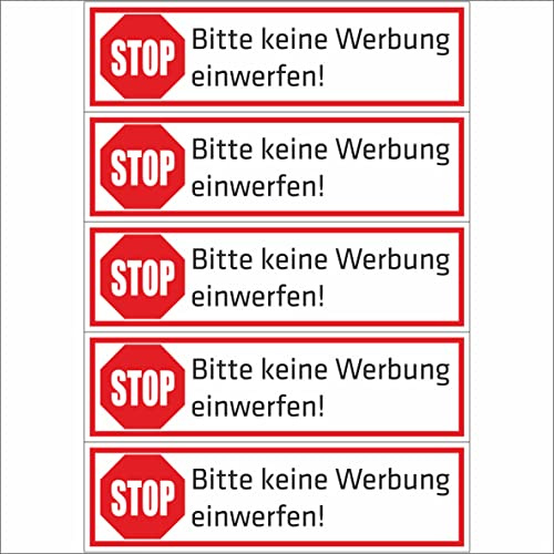 Briefkastenaufkleber - Achtung Stop Bitte Keine Werbung! 5 Aufkleber 70x20mm - Keine Werbung einwerfen!