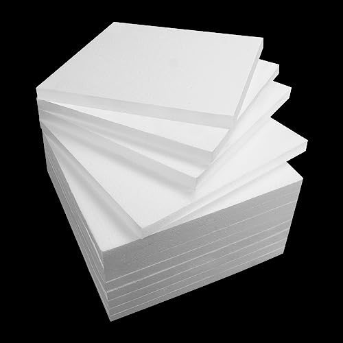 Aselected 12Pcs Styrofoam Blocks for Porject 30 X 30 X 2Cm Polystyrene Craft Foam Blocks for Sculpting Modeling DIY Arts Crafting Kids Class Floral Arrangement(White)