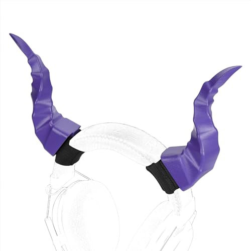 Geekria 3D Printed Demon Horns for Over-Ear Headphones, Handmade Adjustable Headband Accessories, Cosplay Accessory for Halloween & Dress Up Parties (Purple)