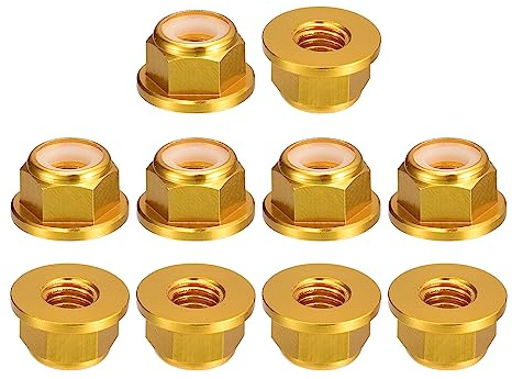 QUARKZMAN 10Stk Nylon Einsatz Sechskant Sperre Muttern M3 x 0.5mm Gold | Selbstsichernde Mutter Eloxieren Flansch Sicherungsmutter, Aluminum Legierung, Für Befestigungsmittel