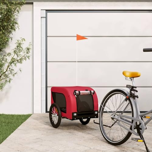 TANZEM Fahrradanhänger Hunde Rot und Schwarz Oxford-Gewebe und Eisen, Fahrrad Anhänger, Lastenanhänger, Handwagen, Fahrrad-lastenanhänger, Lastenfahrrad 93999