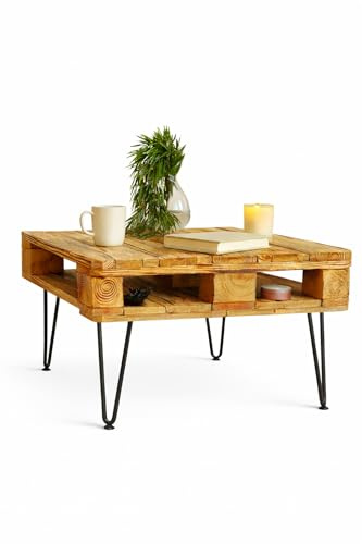 Couchtisch Holz mit Stauraum aus Palette industrial beflammt mit Hairpin-Legs Beistelltisch Couch Holztisch vintage Wohnzimmertisch Holz industrial Shabby Chic Palettenmöbel antik