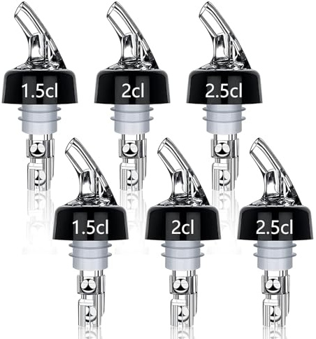 PIWOSGOL 6 pièces Doseur/Bec Verseur, Becs à Liqueur, Doseur Alcool en Plastique, Becs verseurs Auto Doseurs Alcool Auto-Pour Doseur pour Liqueur Boissons (Taille: 1.5cl 2cl 2.5cl)