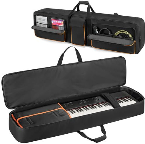 LoDrid Keyboardtasche für 88 Tasten, Gepolsterte Elektrisches Klavier Tragetasche mit 6 Bodenfüßen und 3 Fronttaschen für Kabel, Notenblätter, mit Griff und Abnehmbarem Schultergurt, Schwarz