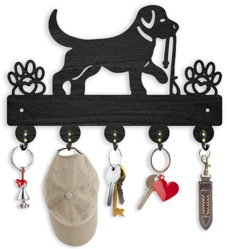 ORIGACH hölzerne Hundeleine Haken mit 5 Metallhaken Schlüsselhalter für Wand 30×16.9cm Hund Haustier Wand montiert schwarze Schlüsselanhänger für Haustür Küche Eingang Schlafzimmer | Haustier Schlüsselaufhänger für Haustür, Küche, Eingangsbereich sowie Schlafzimmer zum Aufbewahren, 30×16,9 cm