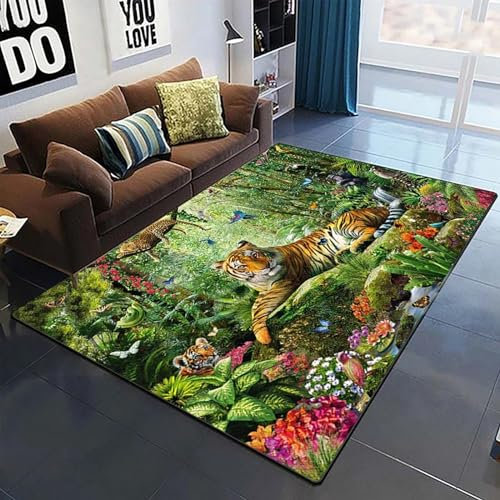 3D Gedruckt Bettvorleger Rutschfeste Area Teppich, Tierischer Herrschsüchtiger Tiger 3D Optische Illusion Teppiche Weich Flanell Bodenteppich Wohnzimmer Schlafzimmer Throw Runner Teppiche Low Pro -7U5