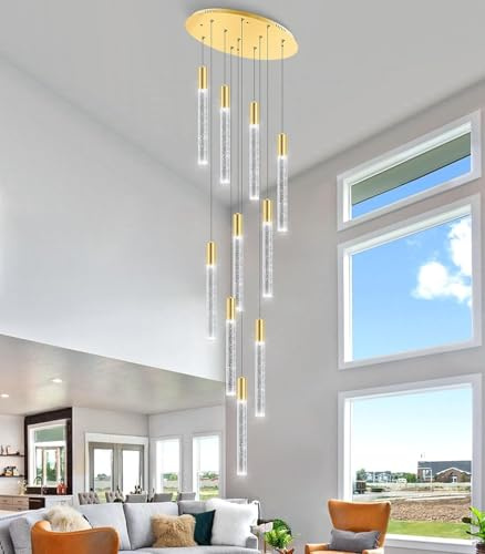 CNMKLM Pendelleuchte Höheverstellbar Esstisch Hängeleuchte Gold 10-Flammig Pendellampe Modern Kristall Wohnzimmerlampe LED Dimmbare Hängelampe Villa Esszimmer Korridor Treppe Kronleuchter