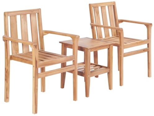 LXYZWRW Outdoor-Möbel 3-teiliges Bistro-Set aus massivem Teakholz für den Außenbereich