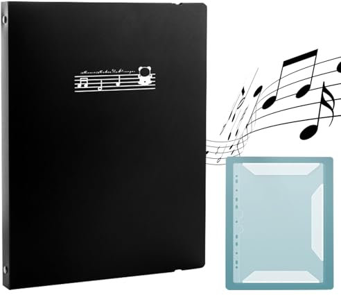Irtyif Notenmappe, Chormappe, 60 Seiten A4 Notenmappe für Notenblätter, Kunststoff Notenhefter mit 30 Taschen und Elastischen Bändern, für Papier, Gemälde, Notenblätter, Dokumente(Schwarz)