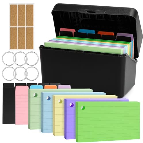QUOTRE Boîte à Cartes, D'apprentissage, Noire, Avec 300 Cartes, 12,7 X 8,8 Cm, 12,7 X 7,6 Cm, 6 Anneaux, 5 Cartes De Séparation, 6 Autocollants Pour Les Déplacements, L'apprentissage, Les Notes, Les