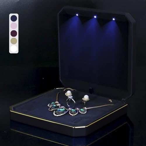 HSLFUAI Boîte à Bijoux avec Lumière LED pour Collier – Écrin Cadeau Luxueux avec Intérieur en Velours Noir – Idéal pour Mariage, Anniversaire, Saint-Valentin, Fête des Mères, Noël