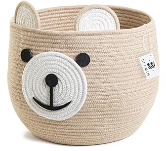 BELMIN Cesta Juguetes Infantil Ø35 cm de Cuerda de Algodón – Cesta Organizadora Bebé para Almacenaje Juguetes, Peluches o Ropa – Cesto Ropa Sucia Bebé Lavable, Ideal para Habitaciones Infantiles