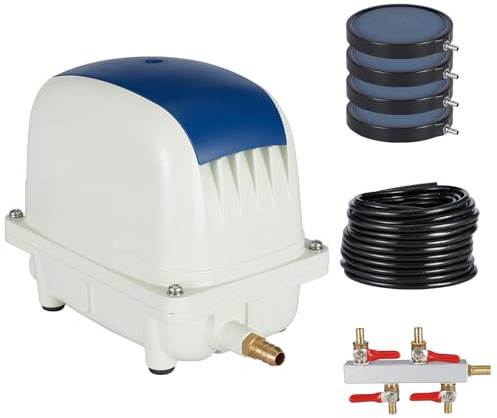 PATIOASIS Teichbelüfter für See mit 3,53 CFM Luftpumpe, 1,8 m gewichteter Schlauch, 4 Stück 20,3 cm Diffusoren, 4-Wege-Messing-Verteiler und T-Fittings