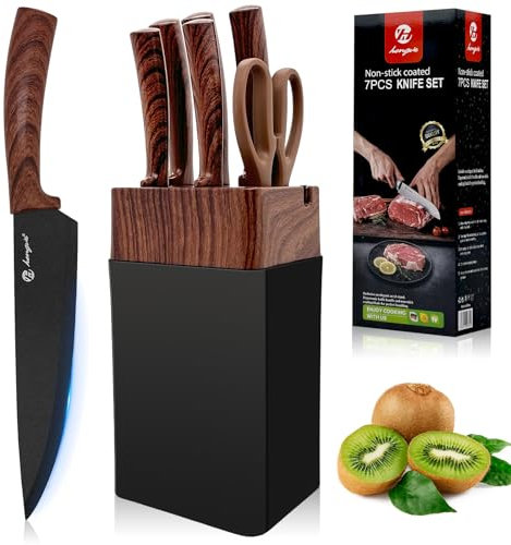 weiclianhp Messerset mit Block, 7-Teilig Küchenmesser Set, Messerblock, Messerblock mit Messer, Hochwertigem Edelstahl Knife Set, Ergonomische Griffe Messerset, Knife Block, Messer Set