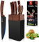 Set Cuchillos Cocina Profesional Juego de 7 Piezas con Soporte de Madera - Acero Inoxidable Alemán 58HRC | Mangos Ergonómicos Antideslizantes | Para Chef y Uso Doméstico