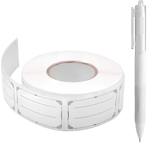 Etiquettes Autocollantes Bocaux, 600Pcs Étiquettes Blanches, Congélation Faciles à Décoller, Cuisine Universelles, Multifonctionnel, pour Cuisine Pot Bouteilles Cadeaux Bocaux à Epices(50 x 30 mm)