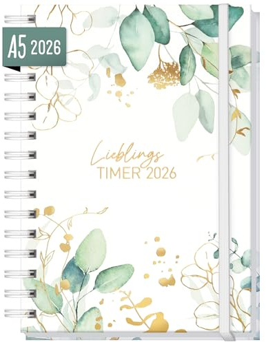 Häfft® Lieblings-Timer Kalender 2026 A5 Blattgold Hardcover Terminplaner, Spiralkalender, Terminkalender, Wochenplaner, Ringbuch Planner - nachhaltig & klimafreundlich