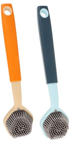 DINHEAROM 2pcs Long Handle Silicone Brush for Multifunctional Bowl Cleaning Kitchen Supplies Heavy Duty Scrubbing for Dishes