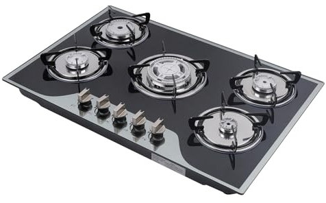 5 fuochi, fornelli da cucina, piano cottura a gas da incasso, vetro temperato può gestire diverse pentole ad alta temperatura, 77,5 x 51 x 6,5 cm