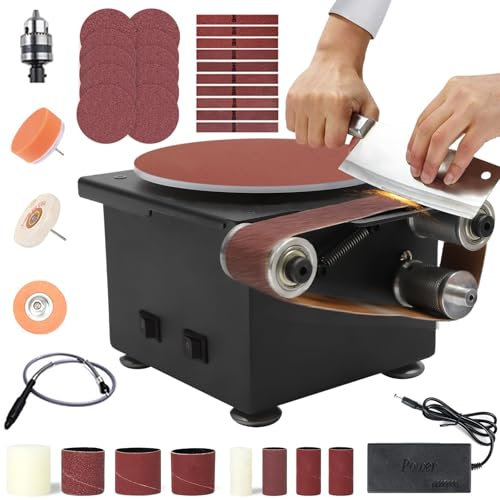 Mini levigatrice a nastro, disco da 15,2 cm, 7 velocità regolabili, smerigliatrice da banco per lavorazione del legno, metallo, rettifica della pietra, strumento compatto per levigatrice a mandrino