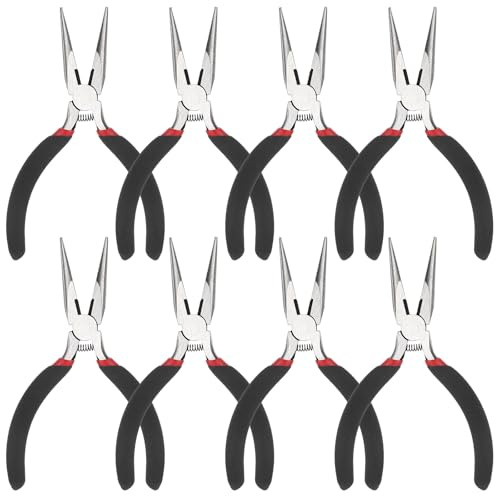 Dimeho 8 PCS Needle Nose Pliers, 5 Inch Long Nose Pliers Set Carbon Steel Serrated Jaw Plier for Wire Bending Cutting Jewelry Making Electronics Repair Object Grasping
