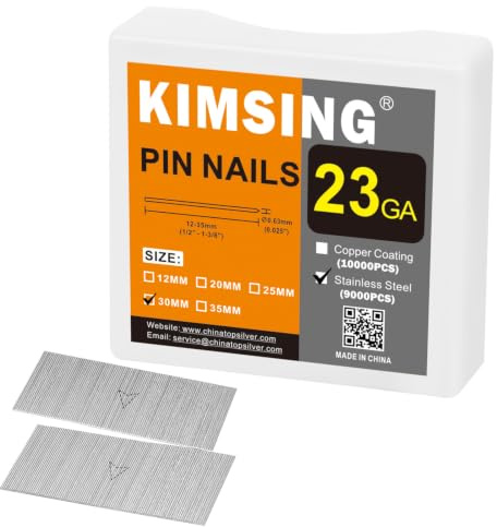 KIMSING P630SS 23GA 30mm Edelstahl-Mikro-Pin-Nägel 9000 St. für Möbel | P630SS Edelstahl-Pin-Nägel, 0,63x30mm, für P630C Druckluft-Mikro-Stiftnagler, Türen, Schränke, Möbel, Holz