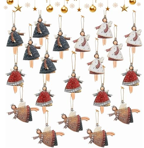 20 PCS Kleine Engel Anhänger,Weihnachts Dekoration,Baumschmuck Weihnachten | Weihnachtsanhänger Holz Schutzengel,Christbaumschmuck Decorations Adventskalender Füllung Silvester Glücksbringer