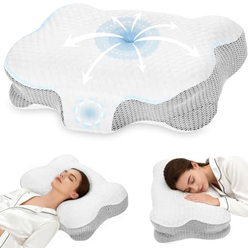 Dozion Oreiller Ergonomique Cervical pour Dormir - Oreiller Orthopédique en Mémoire de Forme, Soutien de la Nuque Latéral et Dorsal, Housse Déhoussable et Lavable, 58×40×10/13 cm