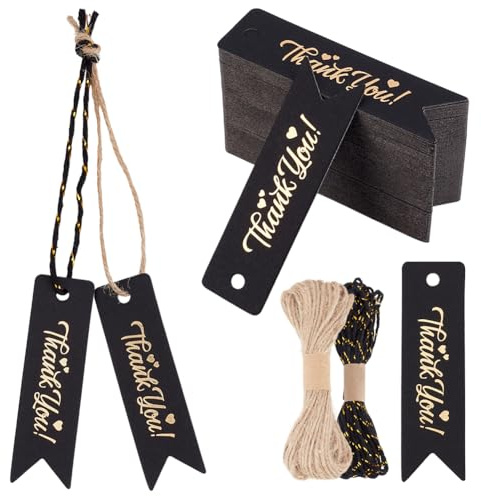 CRAFTYMELODY 100 Stück Dankesanhänger Schwarzes Papier Dankeschön Geschenkanhänger Mit Schnüren Papieranhänger Zum Aufhängen Exquisite Geschenkanhänger Für Etiketten Kunsthandwerk
