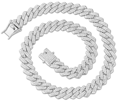 Esmoly Hip Hop Collana Uomo Argento/14K Oro Iced Out Catena Cubana Regalo Uomo Ragazzo 14mm (Argento, 20 Inch)