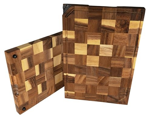 Holzschneidebrett aus massiver Akazie mit integriertem Messerschärfer (45x30x3cm) - Schneidebrett Holz mit einzigartiger Optik durch Stirnholz - Schneidebrett mit durchgehender Saftrille