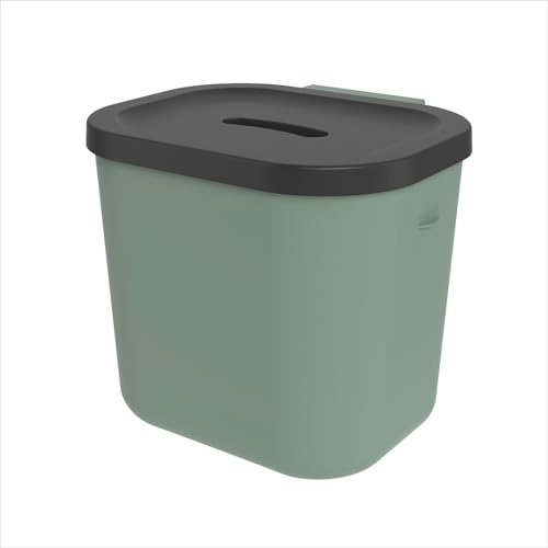 Rotho Salsa Biomülleimer Küche 6 L Bio Mülleimer mit Hängevorrichtung Grün | Komposteimer Küche, Abfalleimer mit Deckel, 100 % recycelter Kunststoff, für Arbeitsplatte und Schranktür, platzsparend