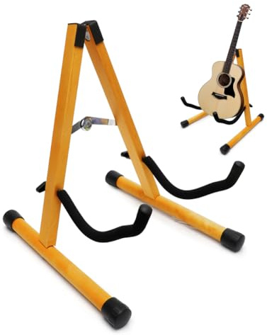 CEWROM Gitarrenständer, Gitarrenständer Holz, Akustik-Gitarrenstände mit Gepolstertem Schaumstoff, A-Rahmen Boden-Gitarrenstände, Schwarze Walnuss Gitarren Ständer(Dunkle Holzmaserung)