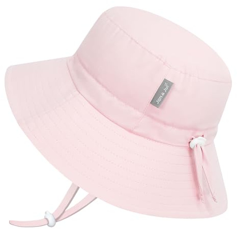 Jan & Jul Mädchen Schnell trocknender Bucket Hat für Schwimmen, größenverstellbarer Strandhut für Kleinkinder (M: 6-24 Monate, Zartrosa)
