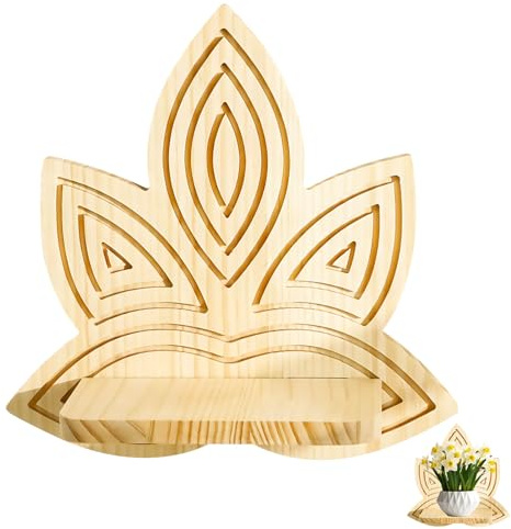 Pemarcy Pflanzenständer Hängend Indoor für Pflanzen Aufbewahrung, Herz Pflanzenregal 3D-Fadenmuster, Wanddeko Blumenständer Boho Ästhetik, Holz Lotusblume Wandregal für Wand Wohnzimmer Büro Flur (B)