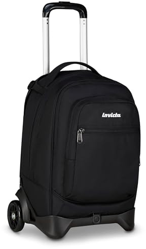 Invicta Trolley Plug Plain, Schwarz, 34 l, Doppelfach, Cross-over System, Teleskopstange, ausgestattete Tasche, PC-Fach, Trinkflaschentasche, mittlere und obere Schule, Jungen