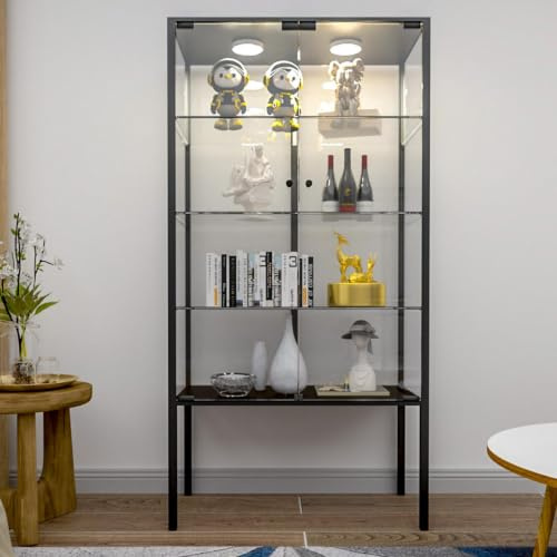 AUFHELLEN Glasvitrine Standvitrine mit LED-Beleuchtung Schwarz Metall 160cm