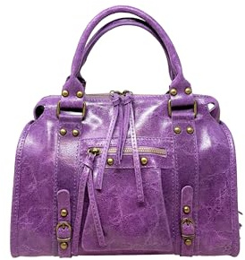 Chicca Borse Borsa a Mano con Tracolla Media da Donna in Pelle Lucida con Borchie