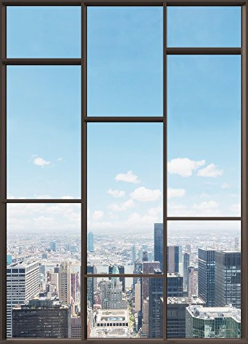 1art1 Paisajes Urbanos Ventana con Vistas Al Horizonte, 2 Partes Póster Fotomural 250x180 cm