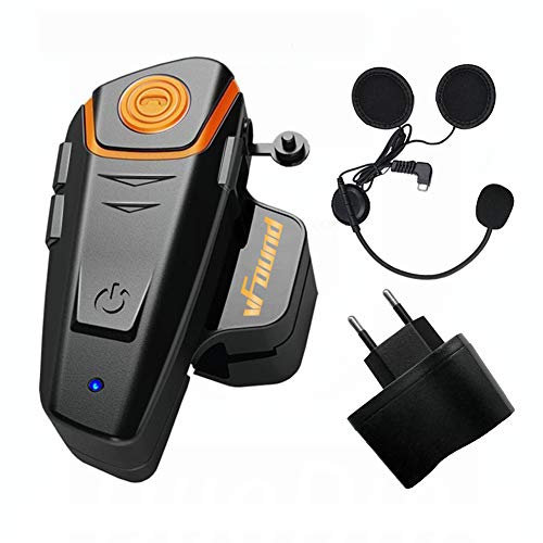 Qaurora BT-S2 1000 M Bluetooth Headset Impermeable, Casco Intercomunicador Interphone Móvil para 2 o 3 Jinetes y 2,5 mm de Audio para Walkie Talkie GPS (1 Pieza)