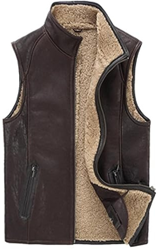 Denny&Dora Shearling Sheepskin Vest Cowboy Casual Vest (Light Brown, XXL)